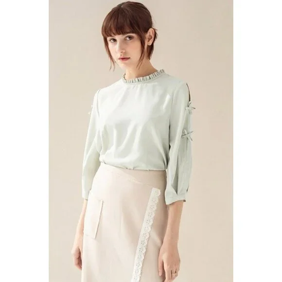 MISS PATINA Dorothy 3/4 sleeve blouse in mint - Picture 2 of 11